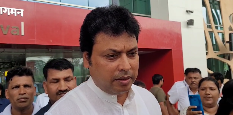 Biplab Kumar Deb Addresses the Media at MBB Airport on Recent Exit Polls